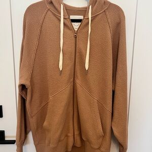 Aerie Soft Tan Oversized Zipper Sweatshirt